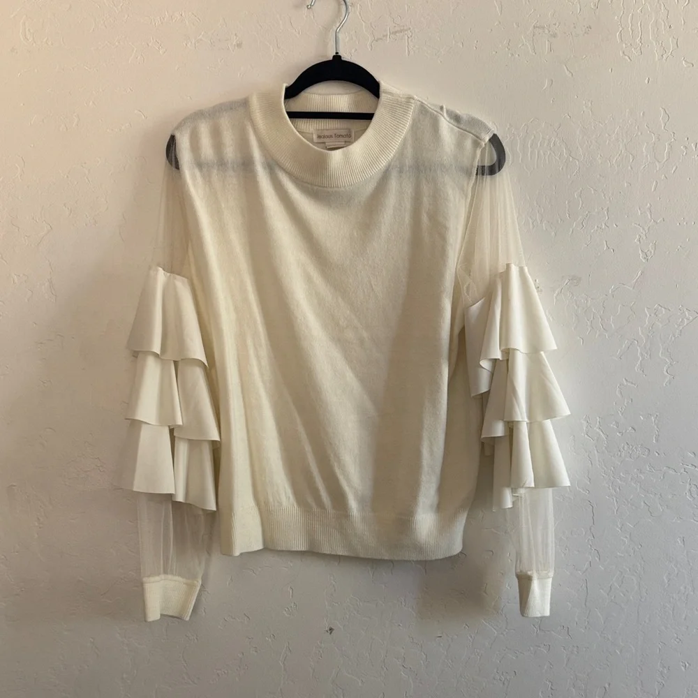 Jealous Tomato Cream Ruffle Sleeve Blouse - Picture 1 of 3